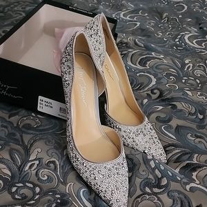 Betsy Johnson crystal silver pumps, size 11